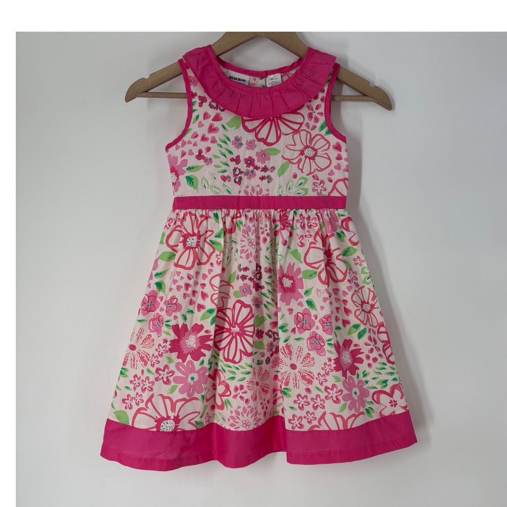Blueberries Boulevard Kids Pink Floral Cotton Ruffle Dress  Size 7/8